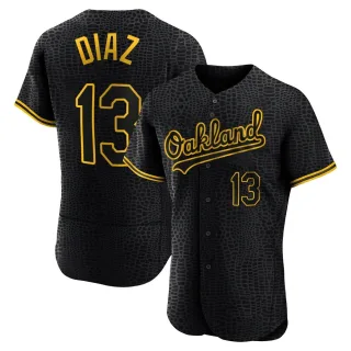 Men's Authentic Black Jordan Diaz Oakland Athletics Snake Skin City Jersey