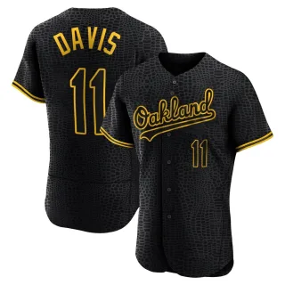 Men's Authentic Black Khris Davis Oakland Athletics Snake Skin City Jersey