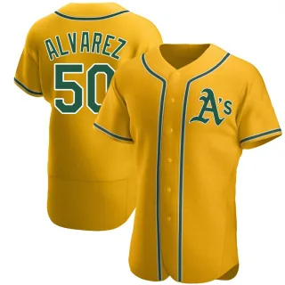 Men's Authentic Gold Armando Alvarez Oakland Athletics Alternate Jersey