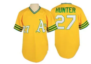 Men's Authentic Gold Catfish Hunter Oakland Athletics Throwback Jersey