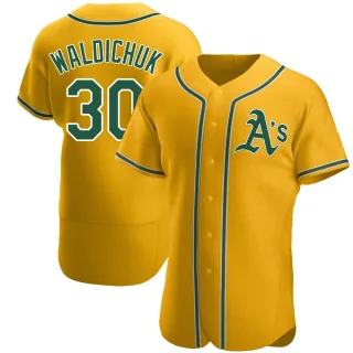 Men's Authentic Gold Ken Waldichuk Oakland Athletics Alternate Jersey