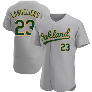 Men's Authentic Gray Shea Langeliers Oakland Athletics Road Jersey