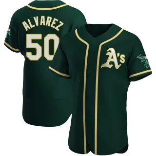 Men's Authentic Green Armando Alvarez Oakland Athletics Alternate Jersey