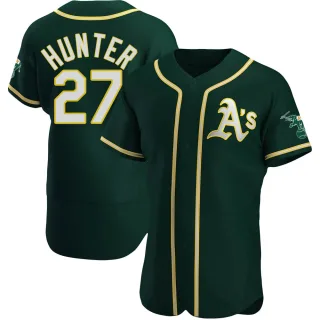 Men's Authentic Green Catfish Hunter Oakland Athletics Alternate Jersey