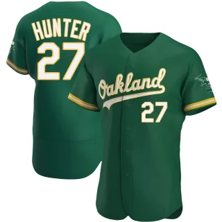 Men's Authentic Green Catfish Hunter Oakland Athletics Kelly Alternate Jersey