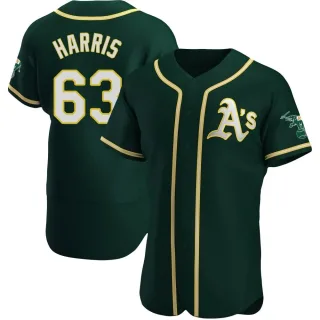 Men's Authentic Green Hogan Harris Oakland Athletics Alternate Jersey