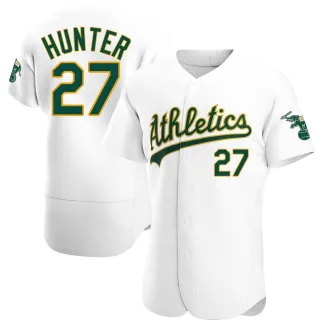 Men's Authentic White Catfish Hunter Oakland Athletics Home Jersey