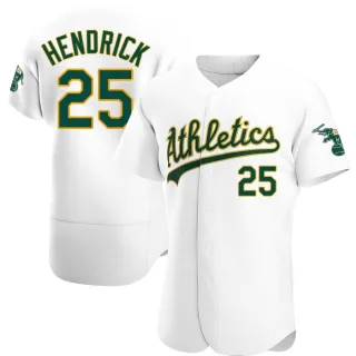 Men's Authentic White George Hendrick Oakland Athletics Home Jersey