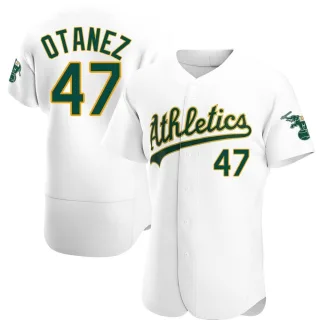 Men's Authentic White Michel Otanez Oakland Athletics Home Jersey