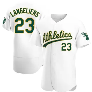 Men's Authentic White Shea Langeliers Oakland Athletics Home Jersey