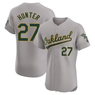 Men's Elite Gray Catfish Hunter Oakland Athletics Road Jersey