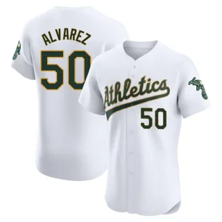 Men's Elite White Armando Alvarez Oakland Athletics Home Jersey