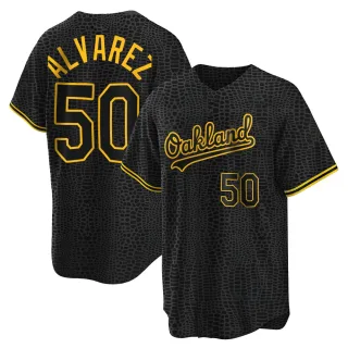 Men's Replica Black Armando Alvarez Oakland Athletics Snake Skin City Jersey