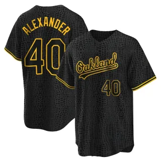 Men's Replica Black CJ Alexander Oakland Athletics Snake Skin City Jersey