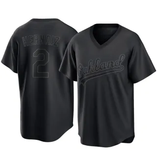 Men's Replica Black Darell Hernaiz Oakland Athletics Pitch Fashion Jersey