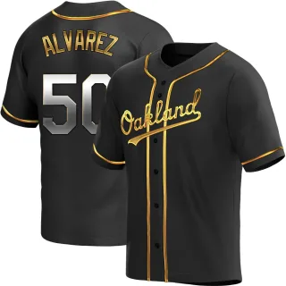 Men's Replica Black Golden Armando Alvarez Oakland Athletics Alternate Jersey