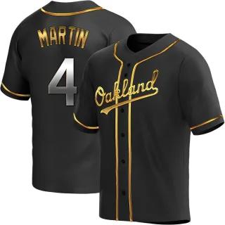 Men's Replica Black Golden Billy Martin Oakland Athletics Alternate Jersey