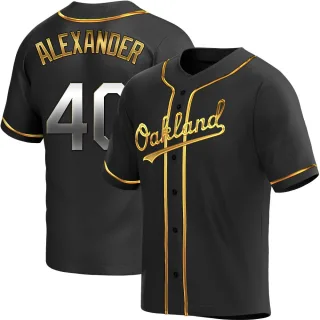 Men's Replica Black Golden CJ Alexander Oakland Athletics Alternate Jersey