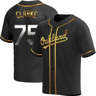 Men's Replica Black Golden Denzel Clarke Oakland Athletics Alternate Jersey