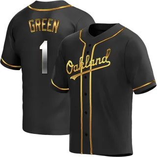 Men's Replica Black Golden Dick Green Oakland Athletics Alternate Jersey