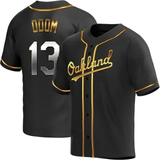 Men's Replica Black Golden John Odom Oakland Athletics Alternate Jersey