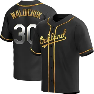 Men's Replica Black Golden Ken Waldichuk Oakland Athletics Alternate Jersey