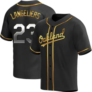 Men's Replica Black Golden Shea Langeliers Oakland Athletics Alternate Jersey