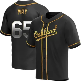 Men's Replica Black Golden Trevor May Oakland Athletics Alternate Jersey