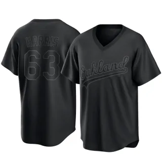 Men's Replica Black Hogan Harris Oakland Athletics Pitch Fashion Jersey