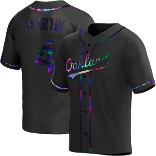 Men's Replica Black Holographic Billy Martin Oakland Athletics Alternate Jersey