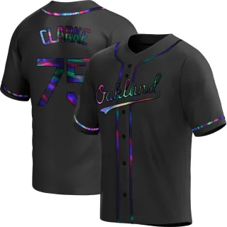 Men's Replica Black Holographic Denzel Clarke Oakland Athletics Alternate Jersey