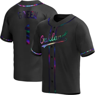 Men's Replica Black Holographic Dick Green Oakland Athletics Alternate Jersey