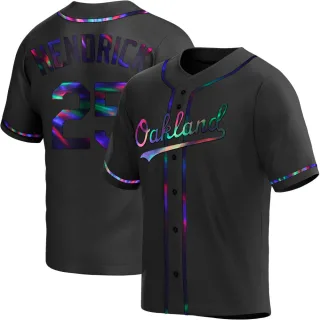 Men's Replica Black Holographic George Hendrick Oakland Athletics Alternate Jersey