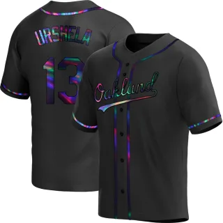 Men's Replica Black Holographic Gio Urshela Oakland Athletics Alternate Jersey