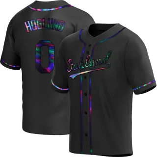 Men's Replica Black Holographic Gunnar Hoglund Oakland Athletics Alternate Jersey