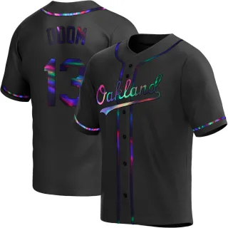 Men's Replica Black Holographic John Odom Oakland Athletics Alternate Jersey