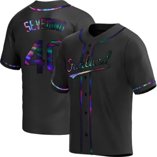 Men's Replica Black Holographic Luis Severino Oakland Athletics Alternate Jersey