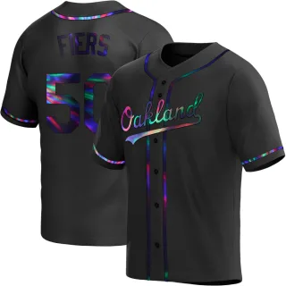 Men's Replica Black Holographic Mike Fiers Oakland Athletics Alternate Jersey