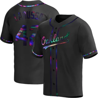 Men's Replica Black Holographic Tony Larussa Oakland Athletics Alternate Jersey