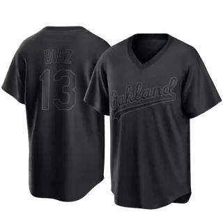 Men's Replica Black Jordan Diaz Oakland Athletics Pitch Fashion Jersey