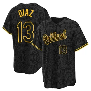 Men's Replica Black Jordan Diaz Oakland Athletics Snake Skin City Jersey