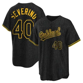 Men's Replica Black Luis Severino Oakland Athletics Snake Skin City Jersey