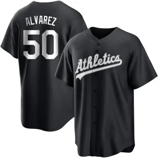 Men's Replica Black/White Armando Alvarez Oakland Athletics Jersey