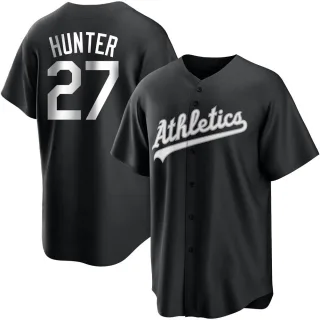 Men's Replica Black/White Catfish Hunter Oakland Athletics Jersey