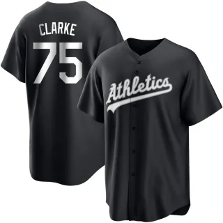 Men's Replica Black/White Denzel Clarke Oakland Athletics Jersey