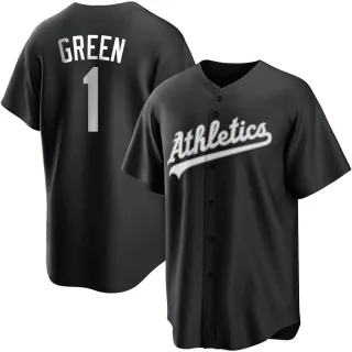 Men's Replica Black/White Dick Green Oakland Athletics Jersey