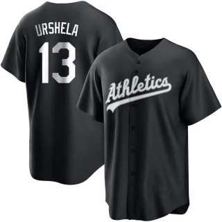 Men's Replica Black/White Gio Urshela Oakland Athletics Jersey