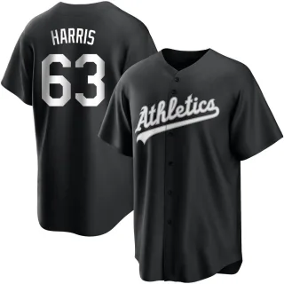 Men's Replica Black/White Hogan Harris Oakland Athletics Jersey