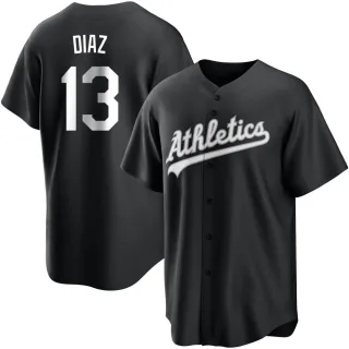 Men's Replica Black/White Jordan Diaz Oakland Athletics Jersey