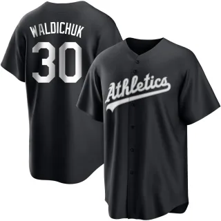 Men's Replica Black/White Ken Waldichuk Oakland Athletics Jersey